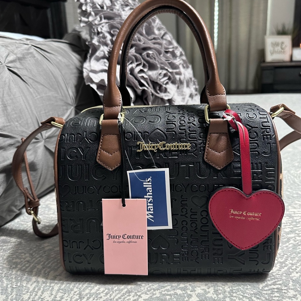 JUICY COUTURE Debossed Black Satchel with Leopard and card wallet